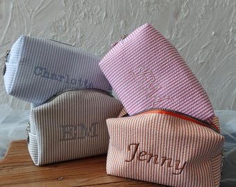 Personalized Striped Makeup Bag