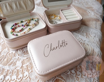 Bridesmaid Jewelry Box, Zipper Jewelry Box, Personalized Jewelry Storage, Leather Jewelry Box, Travel Jewelry Case, Jewelry Box With Mirror