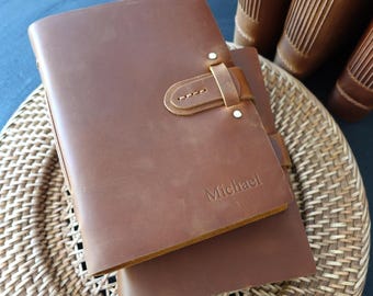 Personalized handmade Travel Journal, Thick Leather Notebook