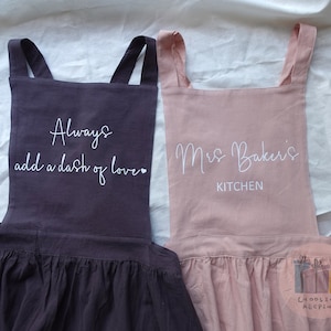 Personalized Apron, Apron Dress for Women, Natural Linen Cotton Apron, Gift for Her , Garden Aprons, Mom Gift, Cross Back, Mum Birthday Gift image 4