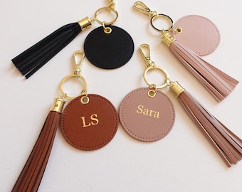 Personalised Keyring, Monogram Key Chain, Saffiano Leather,  Wedding favour, Car Keyring with Tassels, Birthday Gift, Bridesmaid Gifts