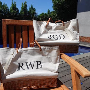 Customized striped Linen Rattan Bag, Leather Handle, image 2