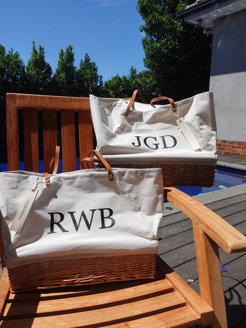 Customized striped Linen Rattan Bag, Leather Handle, image 2