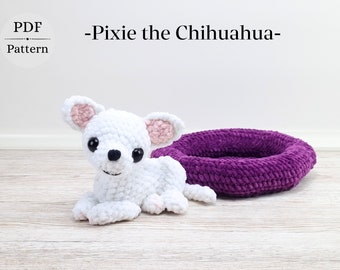 Crochet Chihuahua puppy, Amigurumi Teacup dog, Small dog in bed, Cute pint-sized dog