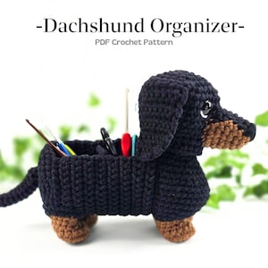 Gehäkelter Organizer, Desktop-Aufbewahrung, Amigurumi Dackel, Cleverer Organizer