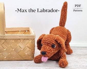 Amigurumi Labrador, Crochet playful dog, Brown dog crochet pattern, Cute puppy, Chenille dog