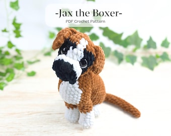 Patrón de perro bóxer a crochet: Peluche de cachorro amigurumi (Patrón PDF)