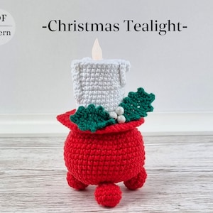 かぎ針編みのクリスマス ティーライト、赤いキャンドル ホルダー、PDF かぎ針編みパターン、かぎ針編みのキャンドル、かわいいクリスマスかぎ針編みパターン