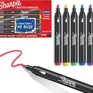 Sharpie Creative Markers, Water-Based Acrylic Markers, Bullet Tip, Assorted Colors, 5 Count, Ideal for Paper, Metal, Wood, Ceramic.