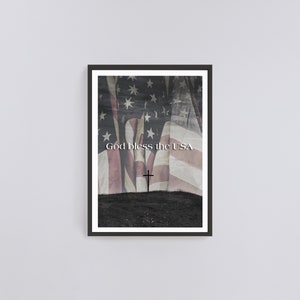 God Bless the USA American Flag Cross Digital Art