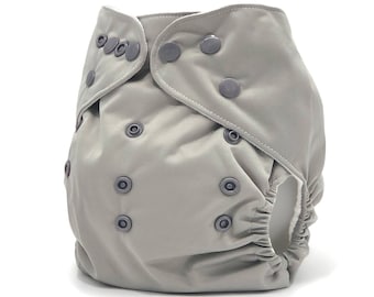 Grey Pocket Cloth Diaper - Solid gray color "Stormy" with Insert