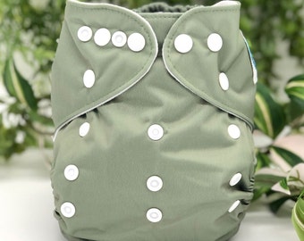Pocket Cloth Diaper in "Sage" Green with 3-Layer Diaper Insert | Bubble Butt Baby
