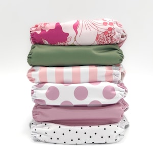 Jolie Fleur Collection, 6 pocket cloth diapers with 3-layer diaper inserts | Bubble Butt Baby