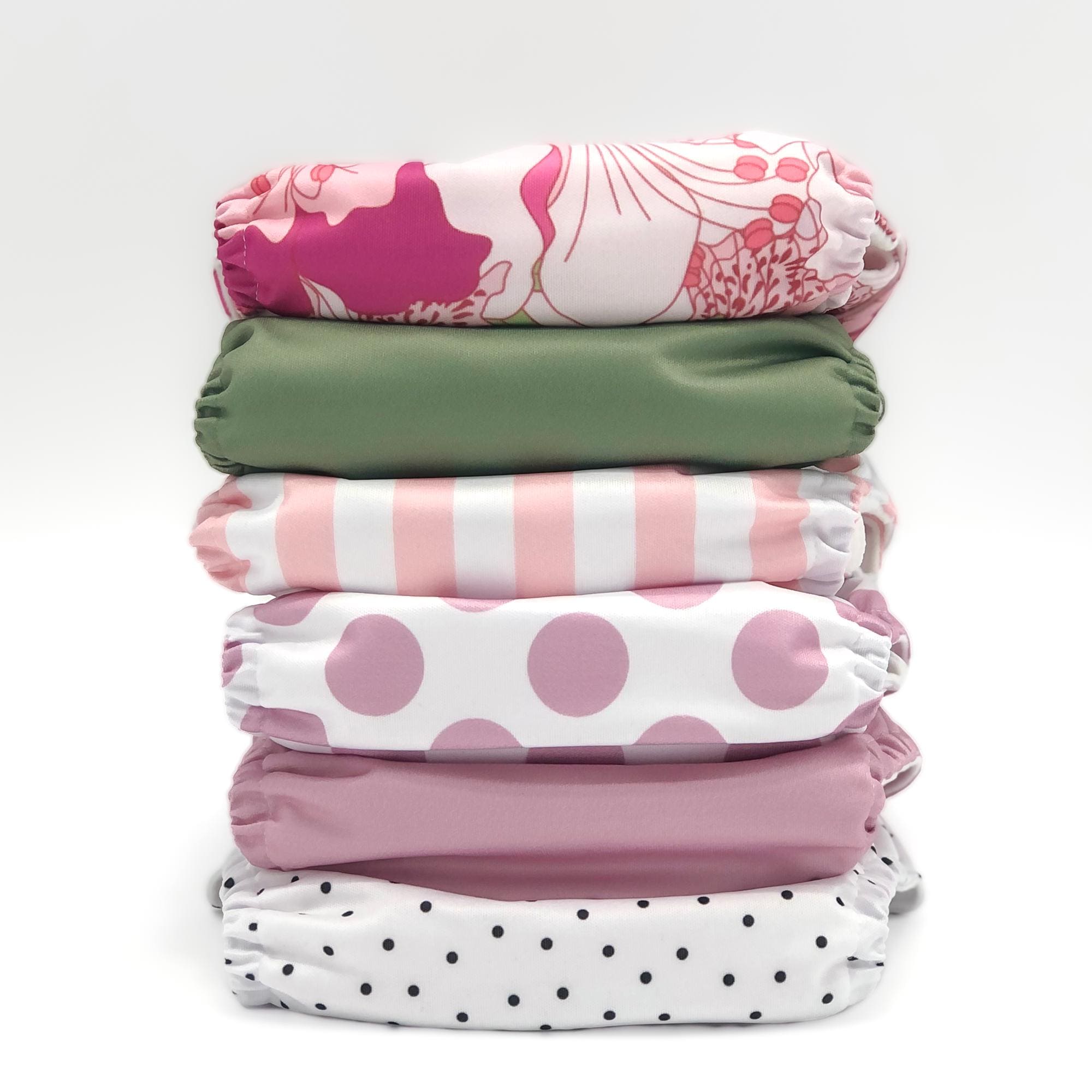 Jolie Fleur Collection, 6 pocket cloth diapers with 3-layer diaper inserts | Bubble Butt Baby