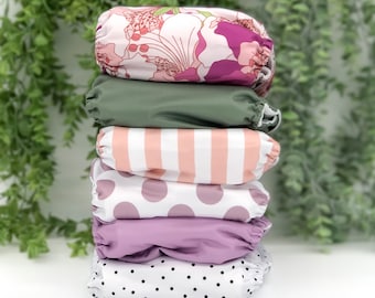 Jolie Fleur Collection, 6 pocket cloth diapers with 3-layer diaper inserts | Bubble Butt Baby