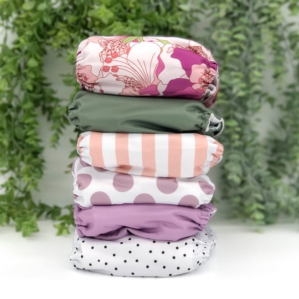 Jolie Fleur Collection, 6 pocket cloth diapers with 3-layer diaper inserts | Bubble Butt Baby