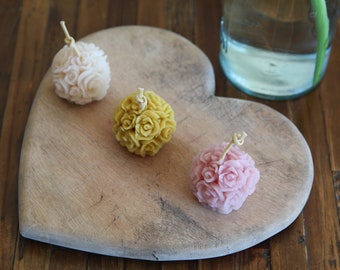 3 Set 100% Pure Natural Handmade Rose Flower Bouquet Ball Shape Beeswax Candles Cotton Wick