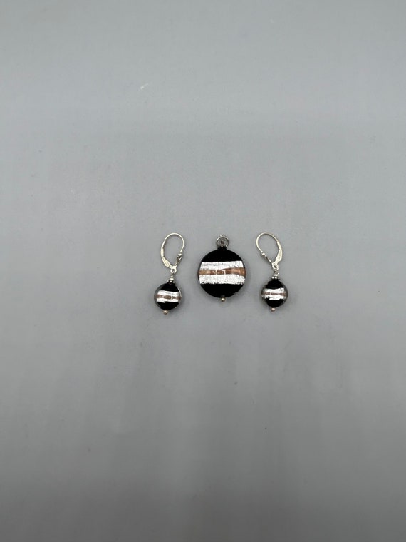 Black Murano Gold and Silver Earrings and Pendant… - image 1