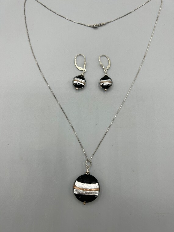 Black Murano Gold and Silver Earrings and Pendant… - image 3