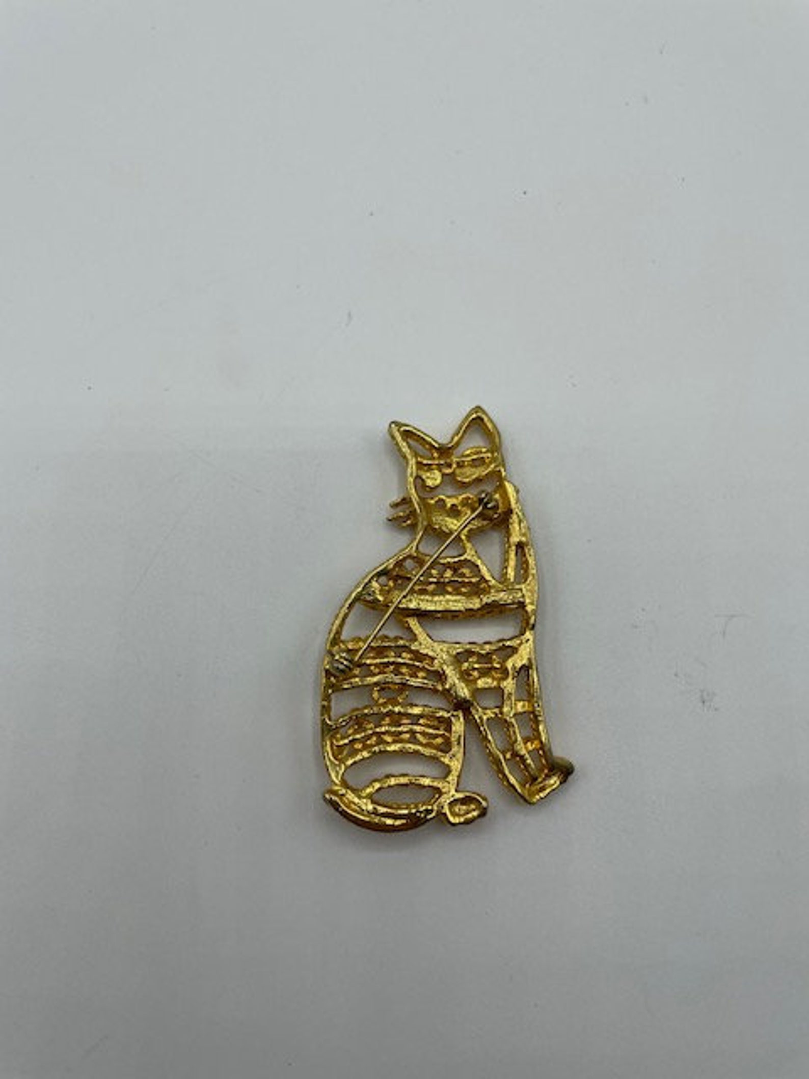 Vintage Signed AJC Filigree Ornate Gold Tone Cat Brooch Pin Etsy