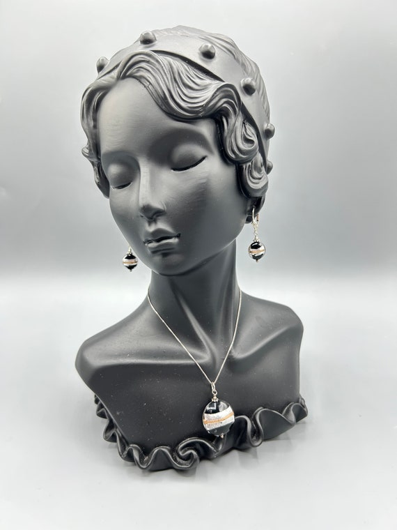 Black Murano Gold and Silver Earrings and Pendant… - image 4