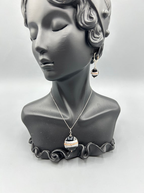 Black Murano Gold and Silver Earrings and Pendant… - image 6