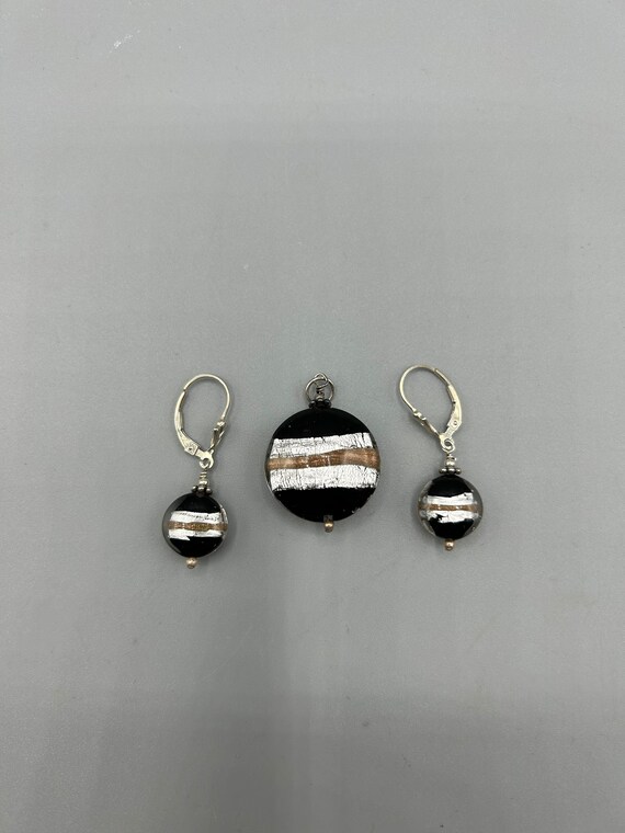 Black Murano Gold and Silver Earrings and Pendant… - image 2