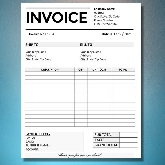 printable invoice template invoice template editable google etsy