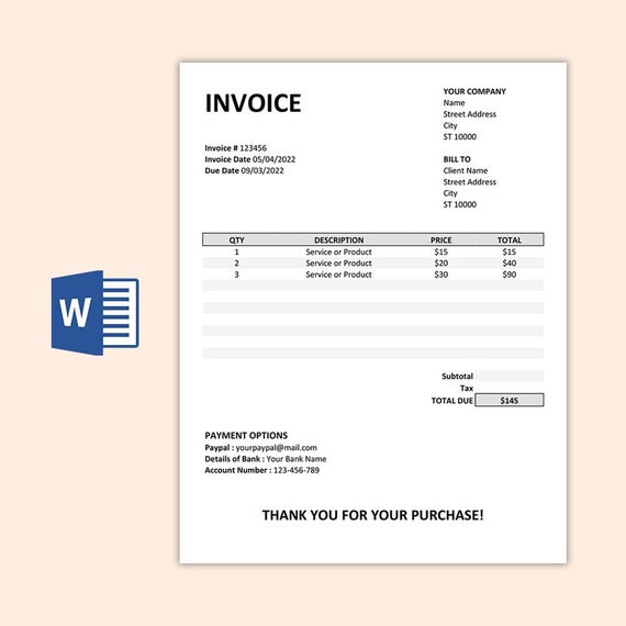 invoice template for small business printable invoice etsy