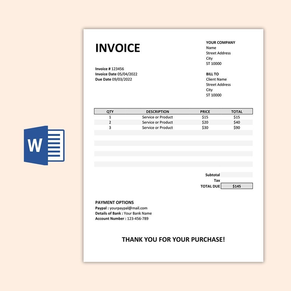 invoice template for small business printable invoice etsy