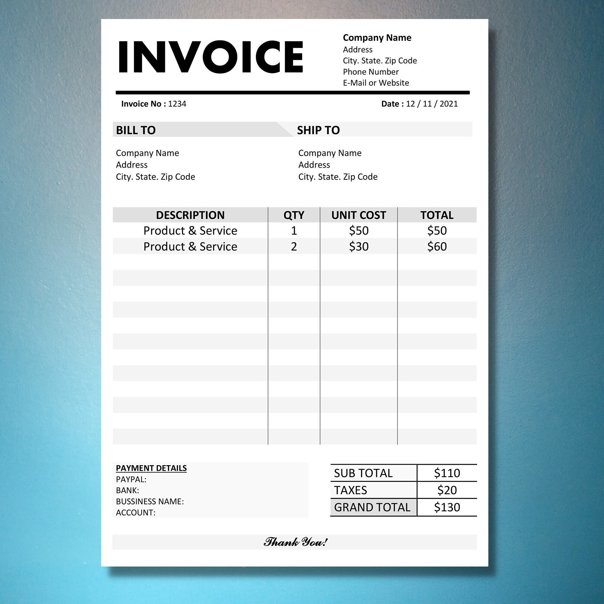 invoice template editable printable invoice template google etsy