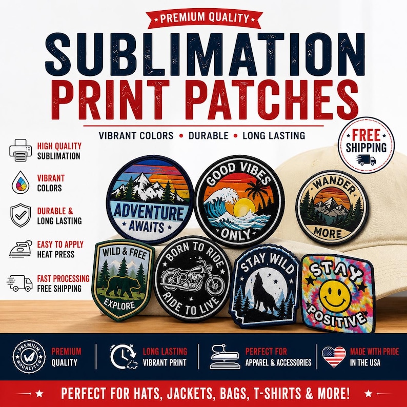 Custom Sublimation Print Patches | Full Color Logo, Hat, Jacket, Bag Patch image 1