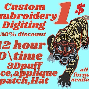 Custom Embroidery Digitizing | patch | 3D puff | applique | flat logo | pes,dst,jef