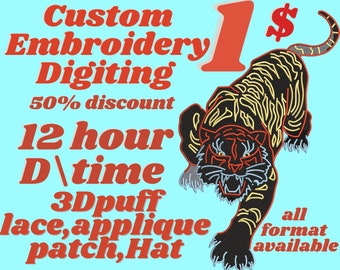 Custom Embroidery Digitizing | patch | 3D puff | applique | flat logo | pes,dst,jef
