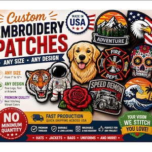 Custom Embroidery Patches, Iron On or Sew On, Personalized Logo,Name Patches, Embroidered Patches