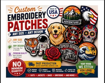 Custom Embroidery Patches, Iron On or Sew On, Personalized Logo,Name Patches, Embroidered Patches
