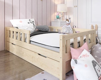 Hausbett mit Schublade, Montessori, Lit cabane, Kinderbett, Hausbett, Kleinkindbett, Hausbett Kind, Letto Montessori, Natur Bettkasten