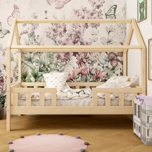 Kinderbett Premium Hausbett, , Montessori Bett, House bed,Toddler bed, Hausbett Kind, Lit montessori, Lit enfant, Kinderbett,Natur