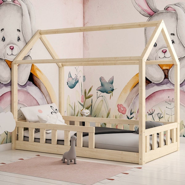 Kinderbett Premium Hausbett, , Montessori Bett, House bed,Toddler bed, Hausbett Kind, Lit montessori, Lit enfant, Kinderbett,Natur