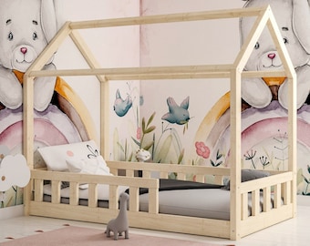 Kinderbett Premium Hausbett, , Montessori Bett, House bed,Toddler bed, Hausbett Kind, Lit montessori, Lit enfant, Kinderbett,Natur