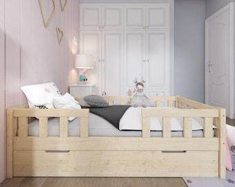 Hausbett mit Schublade, Montessori, Lit cabane, Kinderbett, Lit maison, Lit pour tout-petits, Hausbett Kind, Letto Montessori, Natur Bettkasten