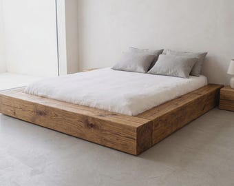 Japanisches Bett Miyuki Solid minimalistisches Holzbett Rustikale Eiche 16x16