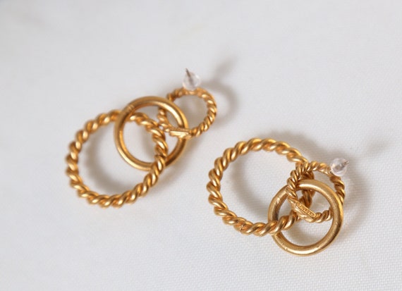 Monet gold tone twisted rope linked earrings doub… - image 7