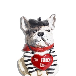Baisers français gratuits - Impression d'art bouledogue français - Art mural monté, impression d'archives ou carte postale à encadrer - cadeau Frenchie drôle pour les amoureux des chiens