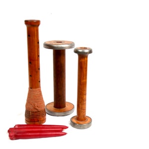 Set of 3 farm style candle holder Antique Beehive Wood large Bobbin Wooden Spool with candles