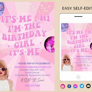 Self Editable Digital Birthday Invitation, Music Party Invite, Eras Party Decorations, Birthday Party Invitation, In My Birthday Era