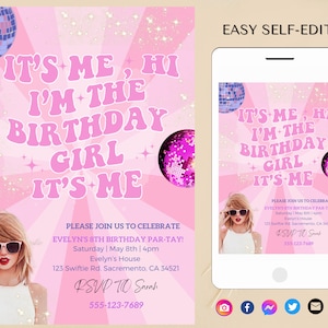 Self Editable Digital Birthday Invitation, Music Party Invite, Eras Party Decorations, Birthday Party Invitation, In My Birthday Era