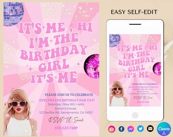 Self Editable Digital Birthday Invitation, Music Party Invite, Eras Party Decorations, Birthday Party Invitation, In My Birthday Era