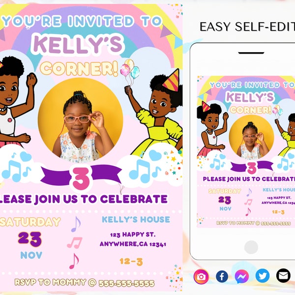 Editable Gracies Corner Birthday Invitation Template, Mobile Birthday Party Invitations, Digital Kids Party Evite Invite Bday Card