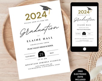 Graduation invitation template printable Editable Electronic graduation invite Grad announcement Class of 2024 College 